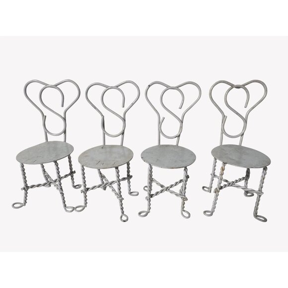 None Other - Dollhouse Miniature Set of 4 Ice Cream Parlor Cafe Bistro Chairs White Metal